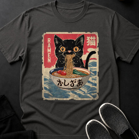Anime Cat Ramen Woodblock Tee