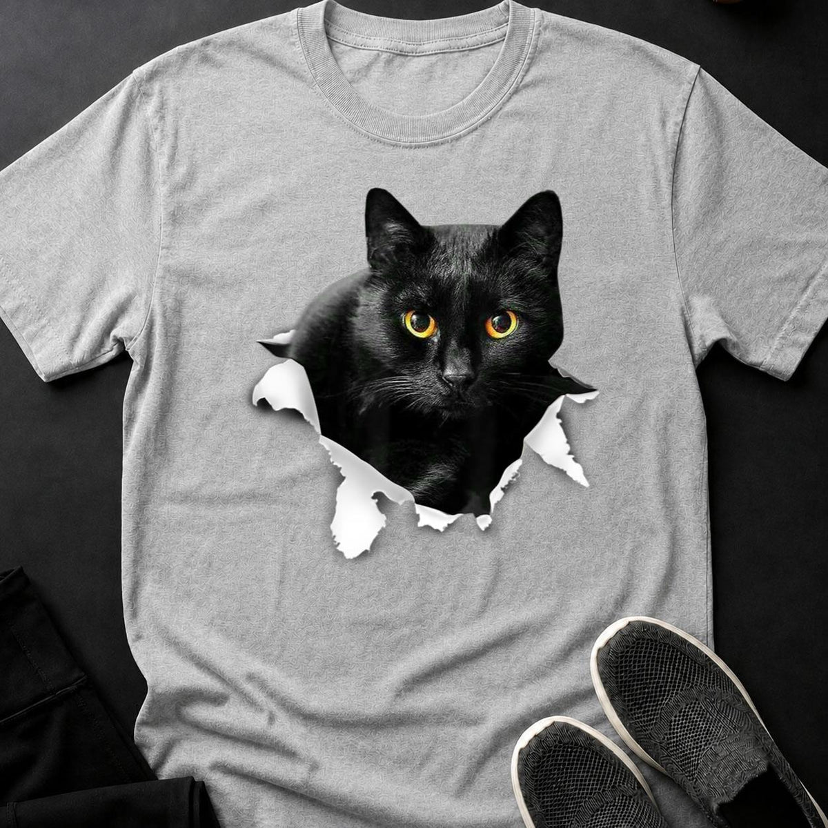 Black Cat Tearing Through Paper Tee