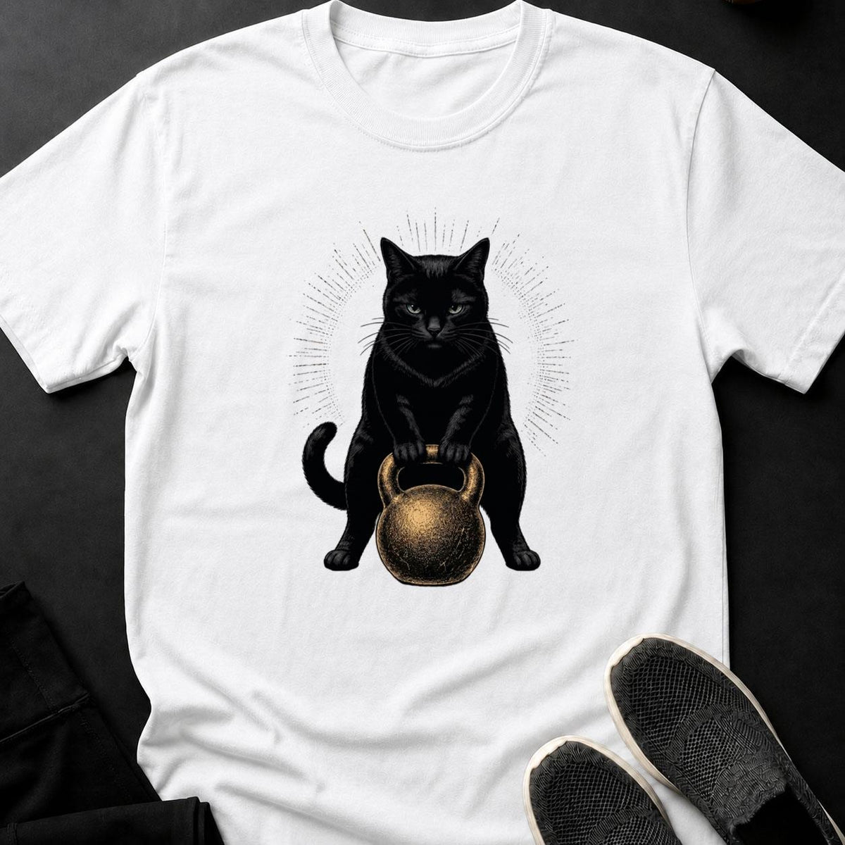 Cat Kettlebell Gym Portrait Cat Tee