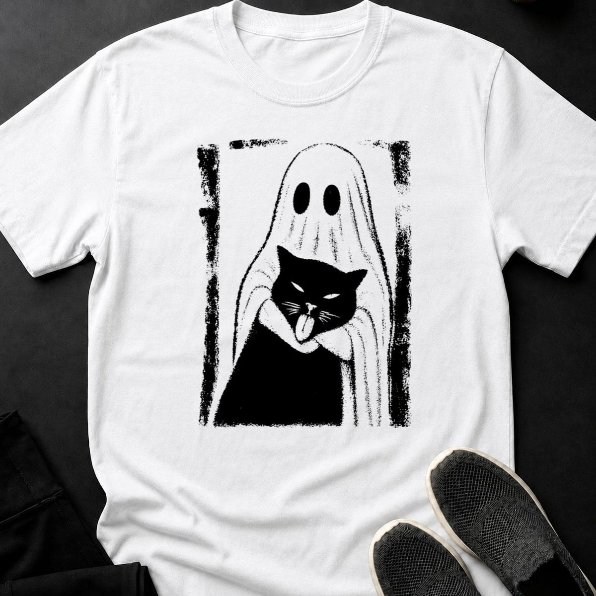 Ghost Holding Cat Dark Creepy Tee