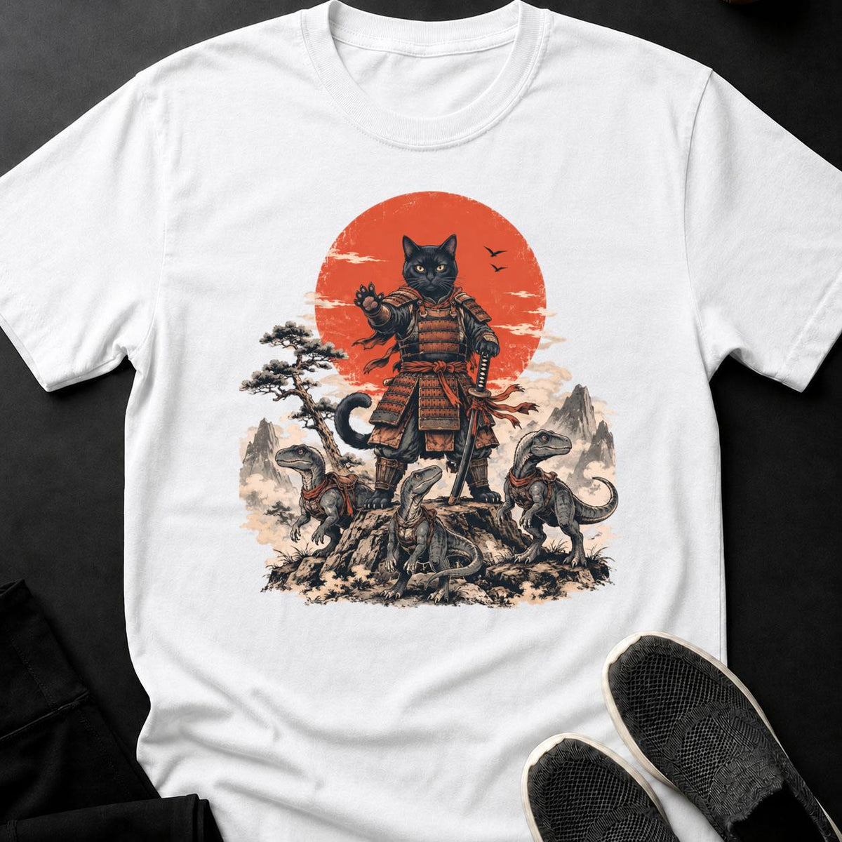 Samurai Cat Raptor Pack Commander Cat Tee