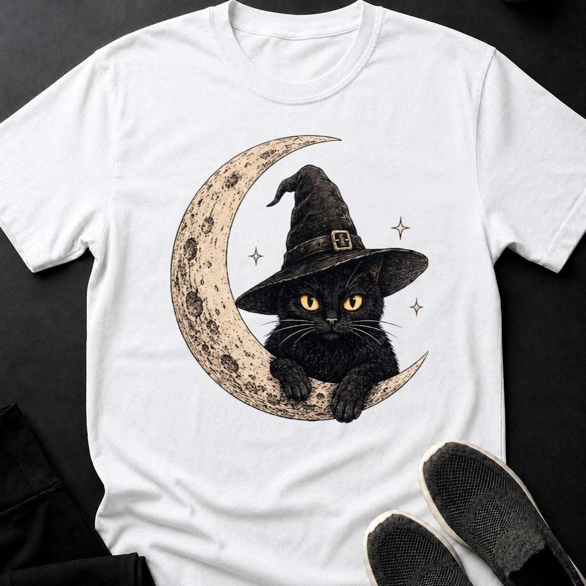 Witch Hat Moon Crescent Cat Tee