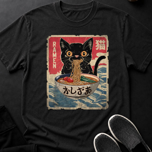 Anime Cat Ramen Woodblock Tee