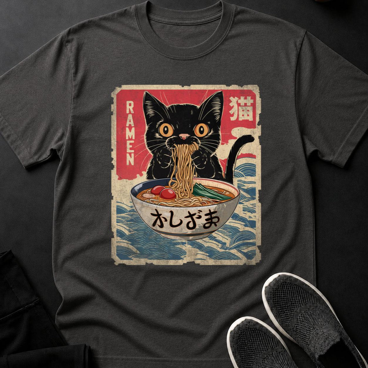 Anime Cat Ramen Woodblock Tee