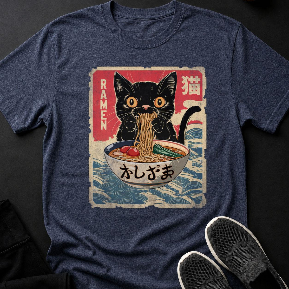Anime Cat Ramen Woodblock Tee