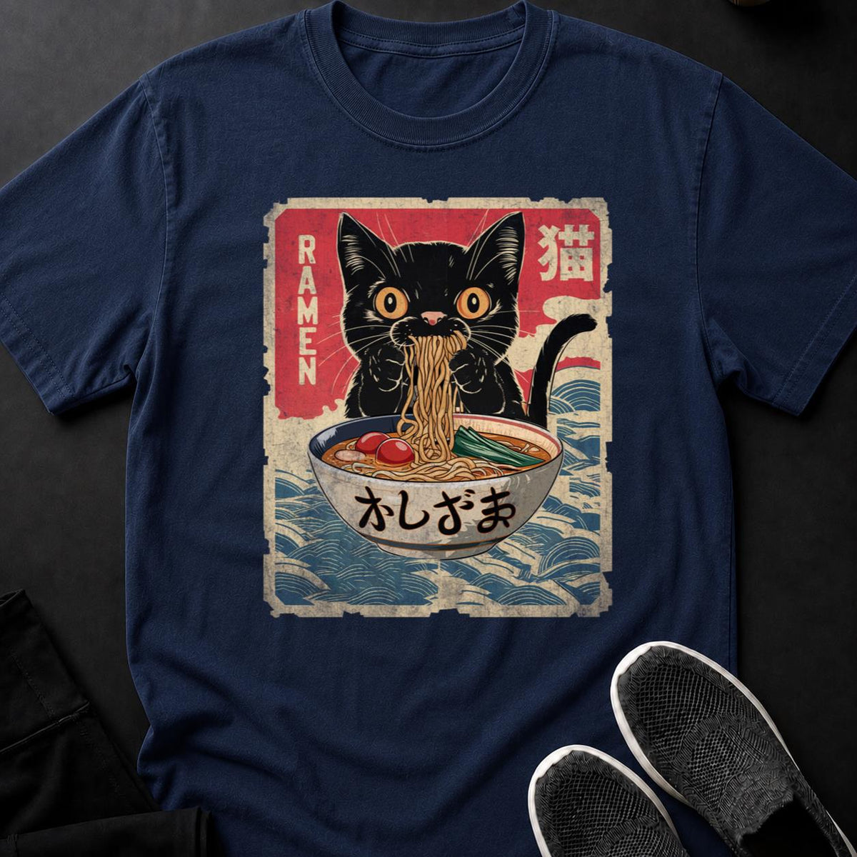 Anime Cat Ramen Woodblock Tee
