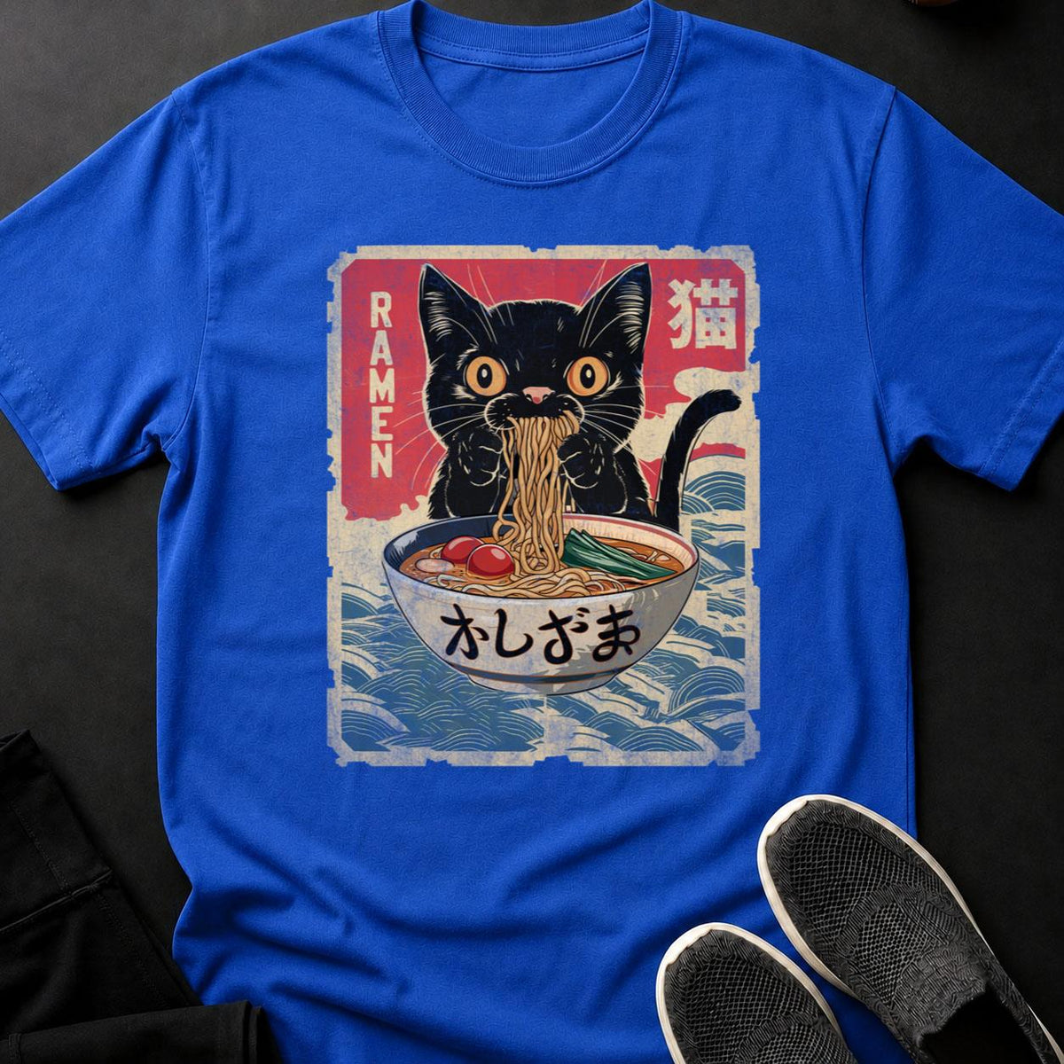 Anime Cat Ramen Woodblock Tee