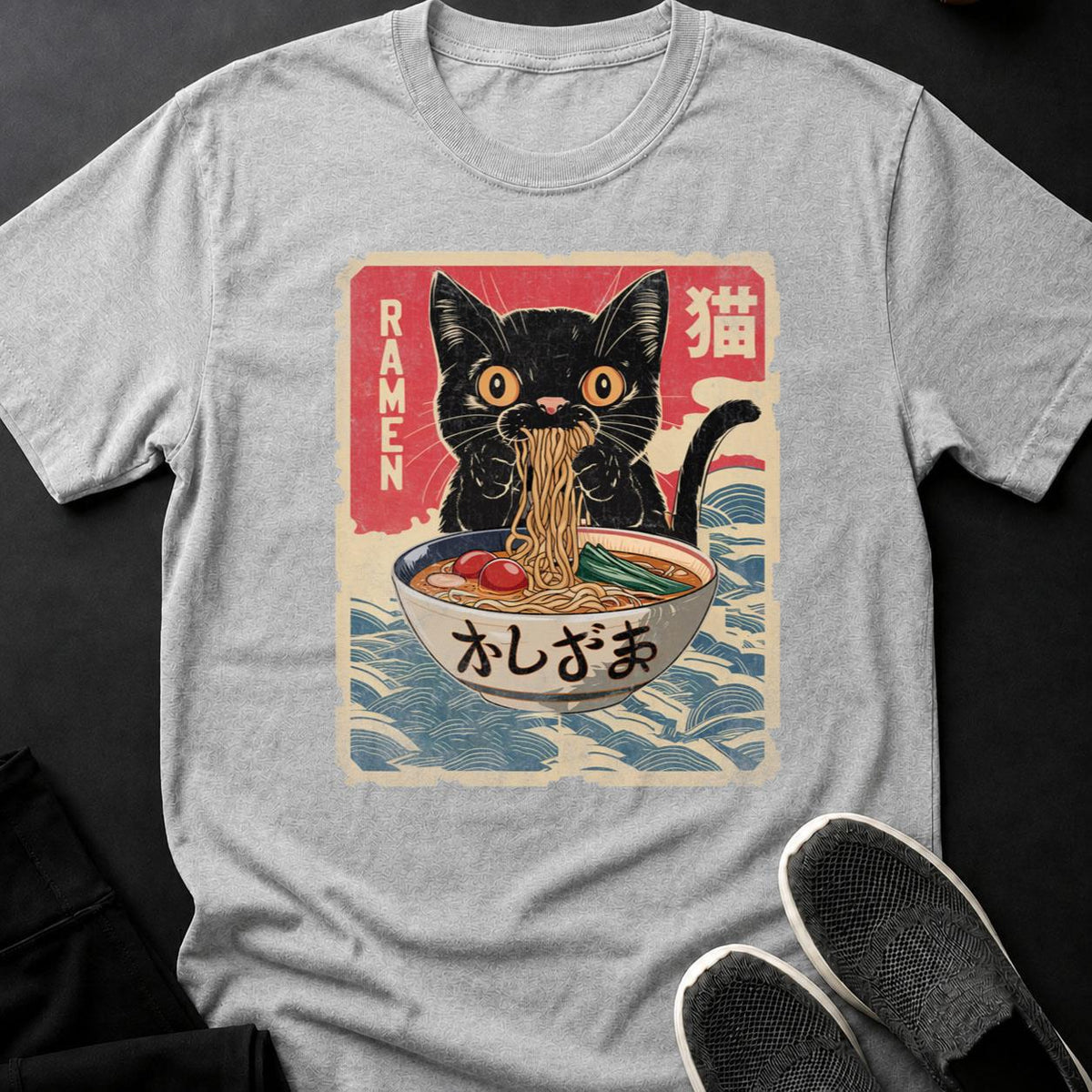 Anime Cat Ramen Woodblock Tee
