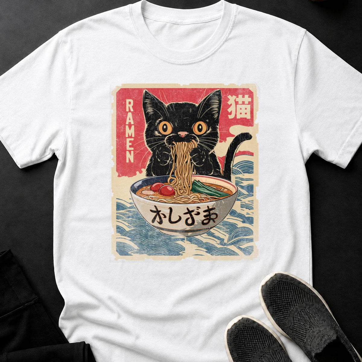 Anime Cat Ramen Woodblock Tee