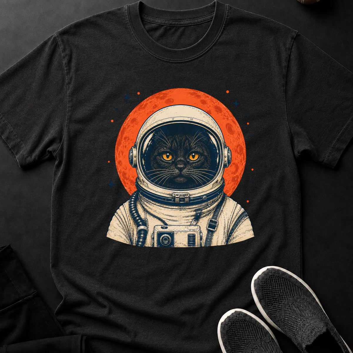 Astronaut Cat Blood Moon Portrait Cat Tee