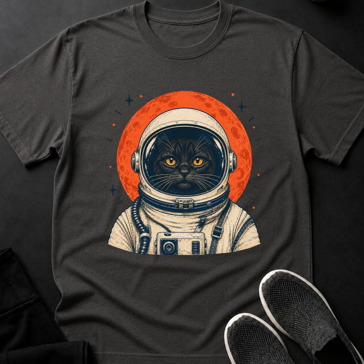 Astronaut Cat Blood Moon Portrait Cat Tee