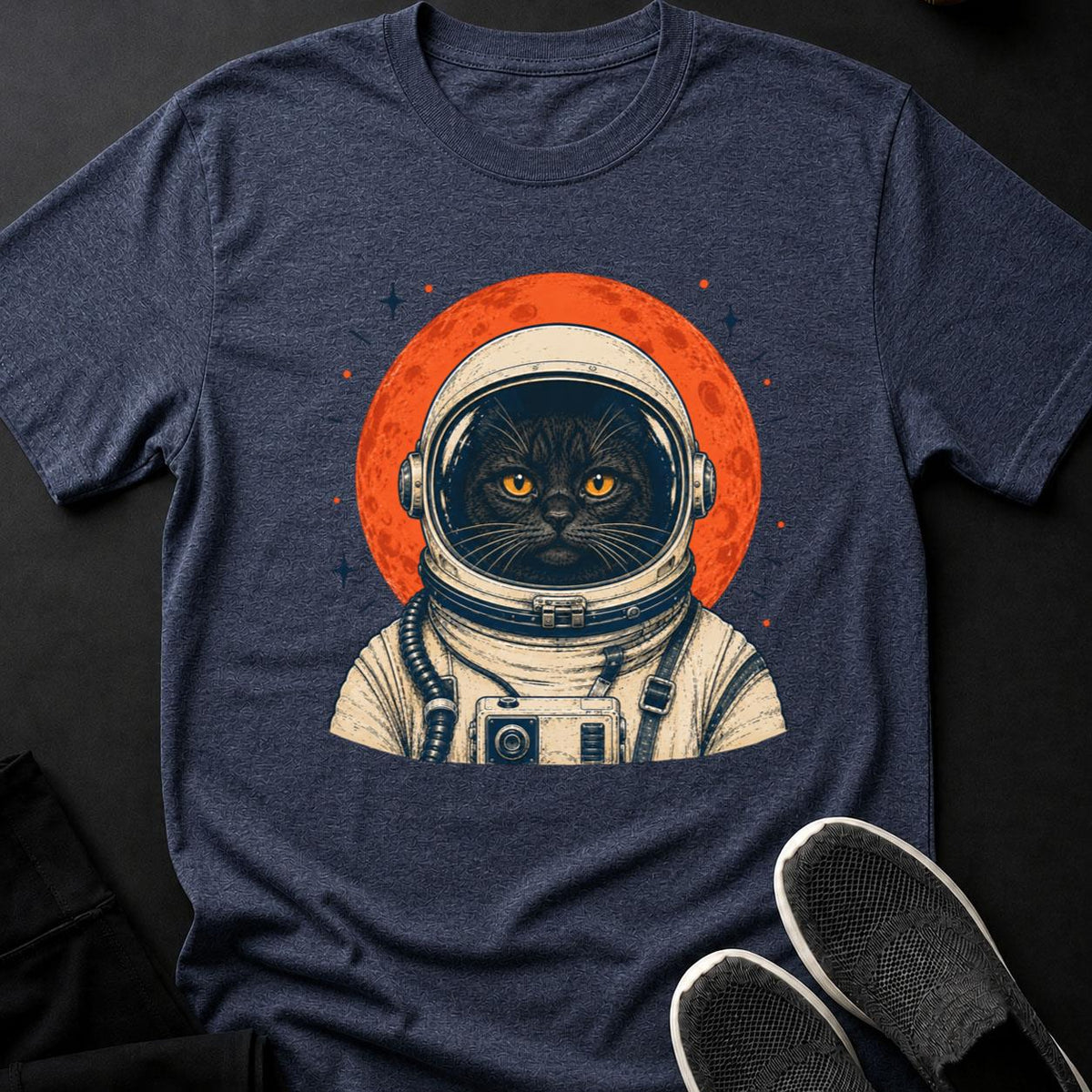 Astronaut Cat Blood Moon Portrait Cat Tee