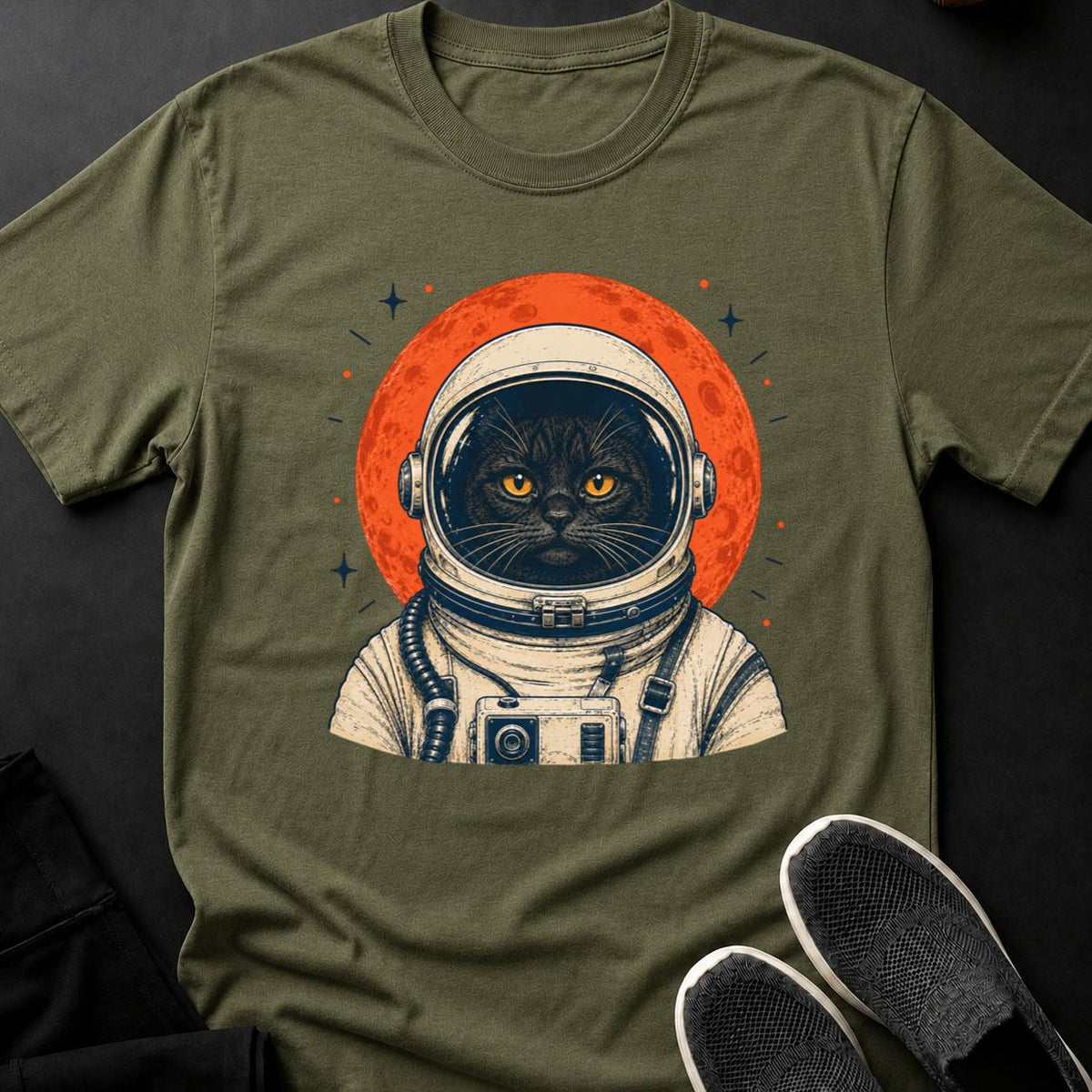 Astronaut Cat Blood Moon Portrait Cat Tee