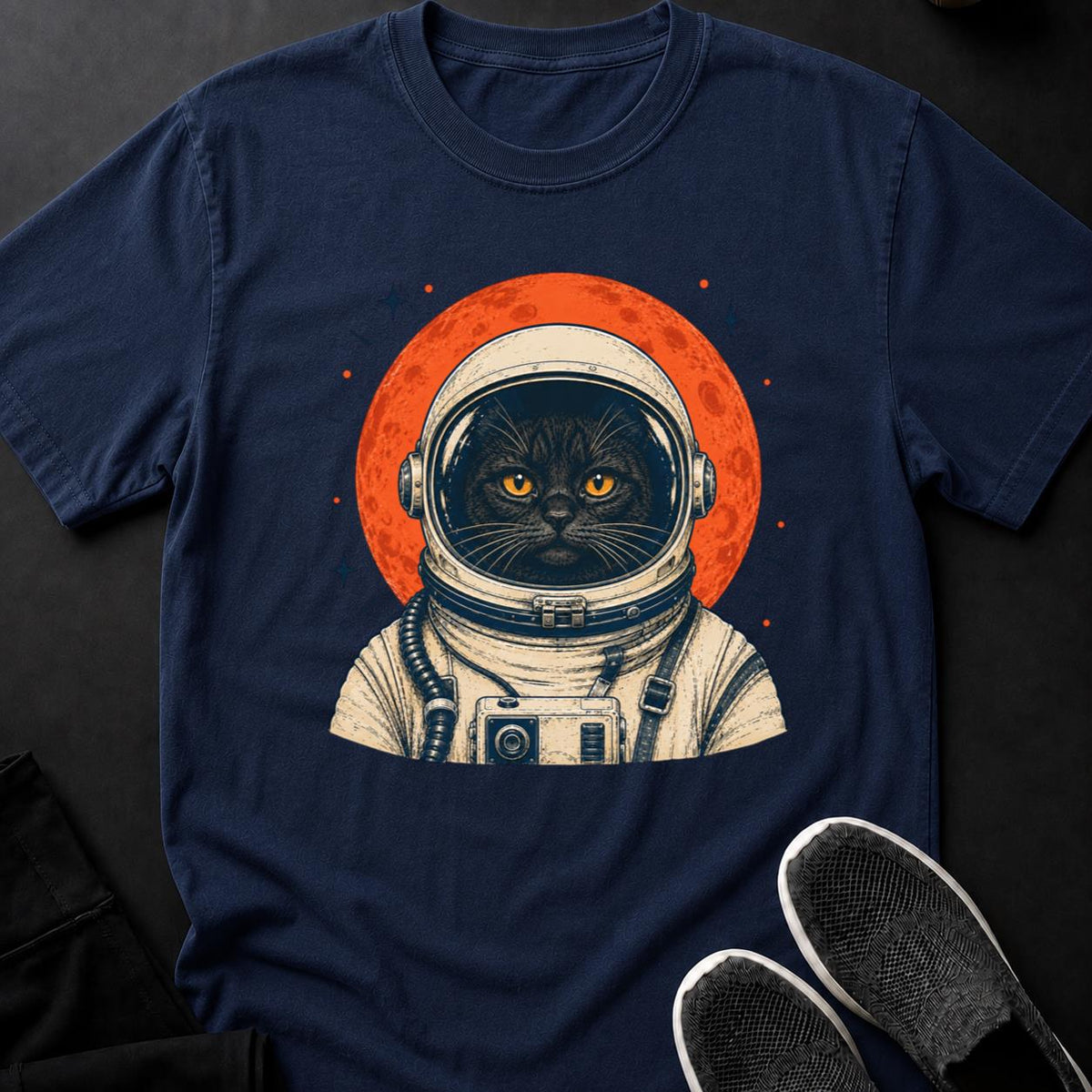 Astronaut Cat Blood Moon Portrait Cat Tee