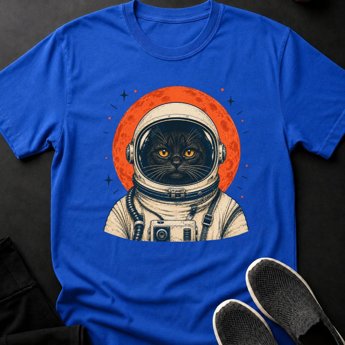Astronaut Cat Blood Moon Portrait Cat Tee