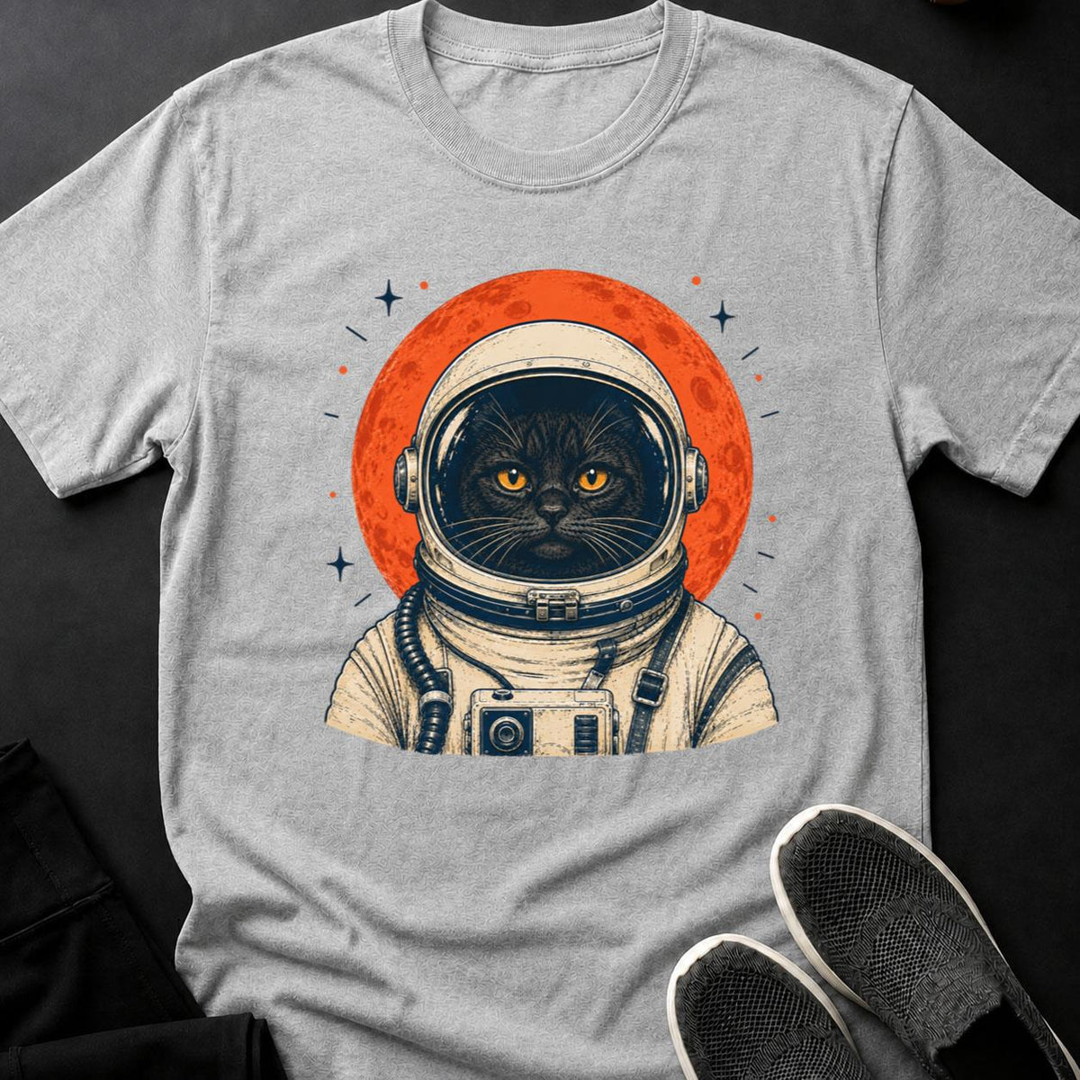 Astronaut Cat Blood Moon Portrait Cat Tee