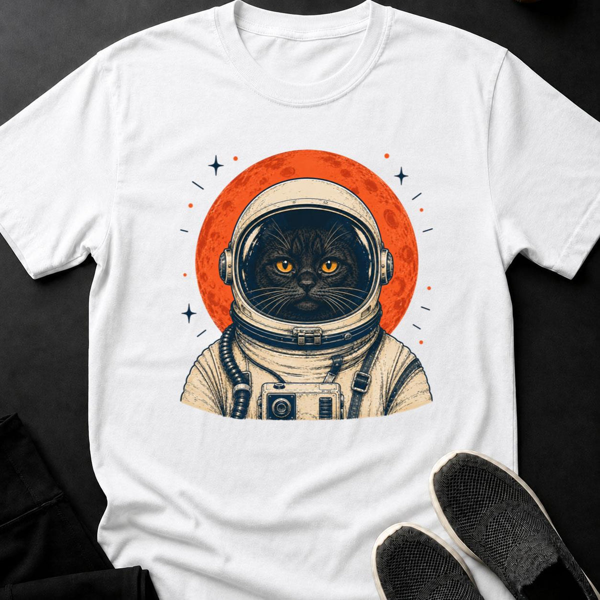 Astronaut Cat Blood Moon Portrait Cat Tee