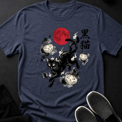 Black Cat Blood Moon Sumi-e Cat Tee
