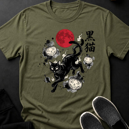 Black Cat Blood Moon Sumi-e Cat Tee