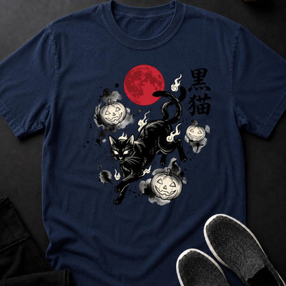Black Cat Blood Moon Sumi-e Cat Tee