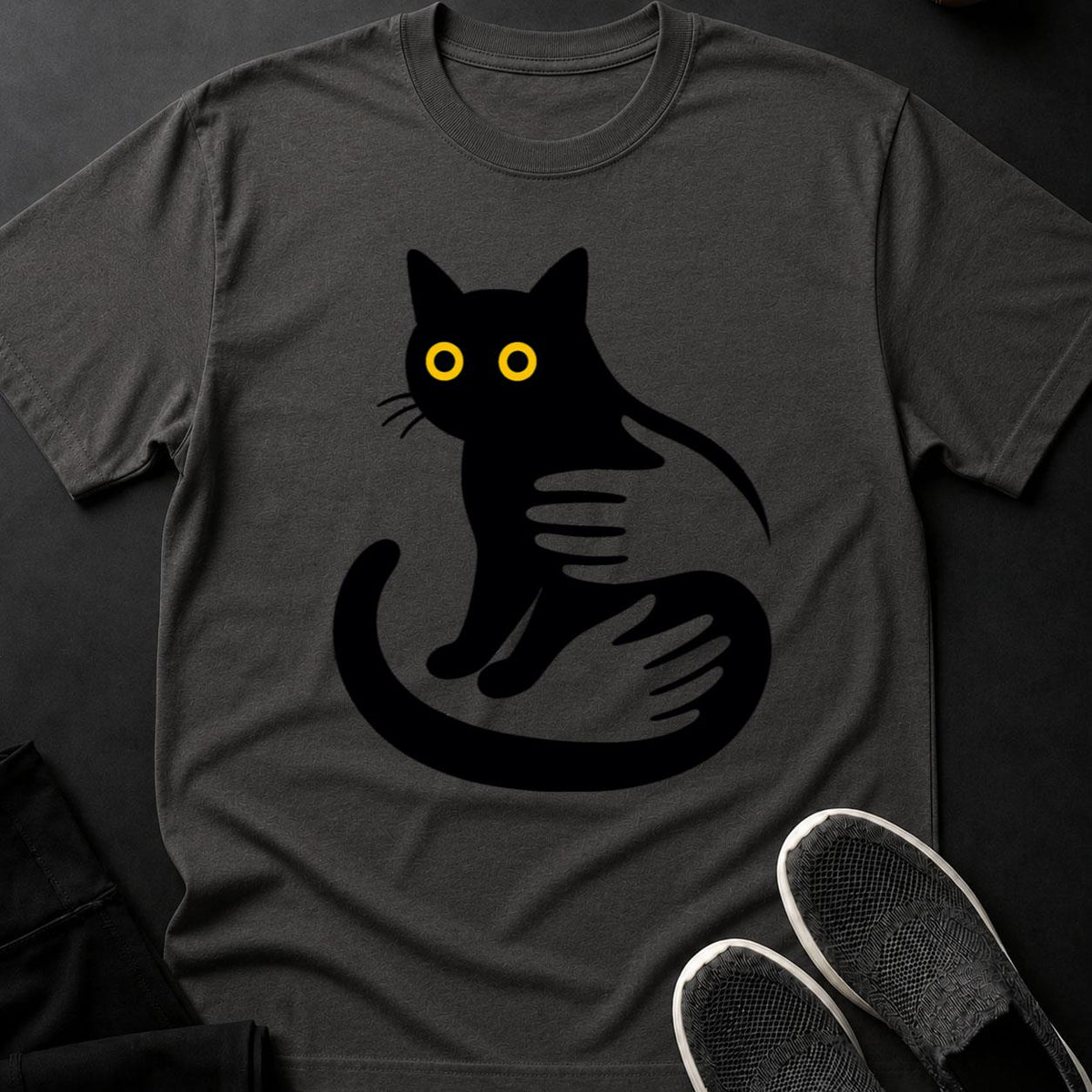 Black Cat Hands Minimalist Line Art