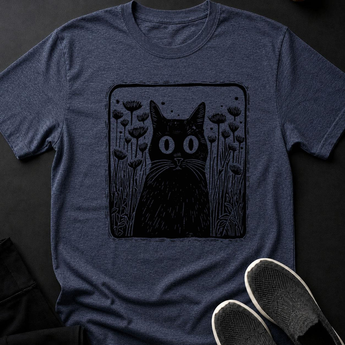 Black Cat Hiding In Dandelion Field Tee