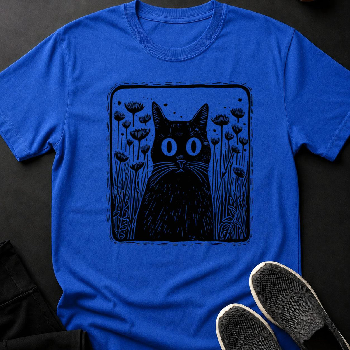 Black Cat Hiding In Dandelion Field Tee