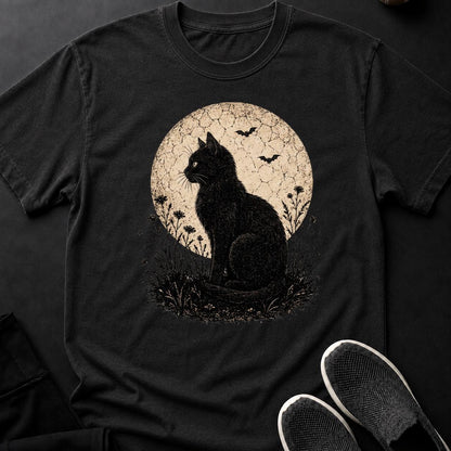Black Cat Moon Bats Flowers Engrave