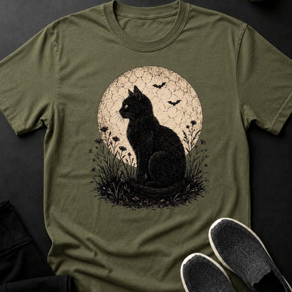 Black Cat Moon Bats Flowers Engrave