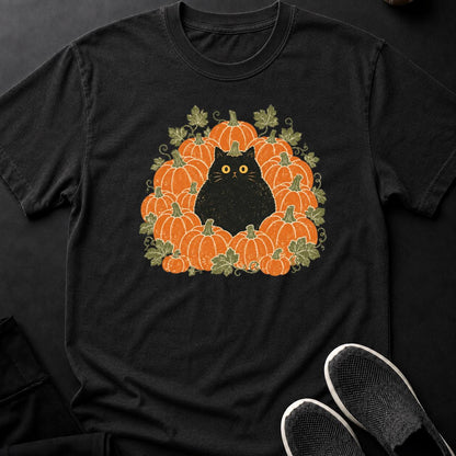 Black Cat Pumpkin Patch Halloween Tee