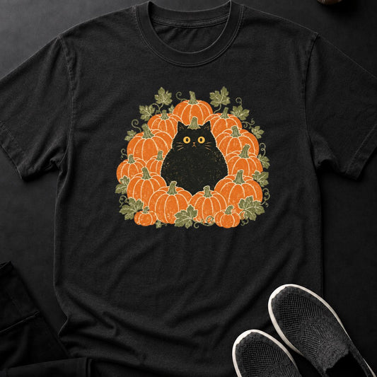Black Cat Pumpkin Patch Halloween Tee