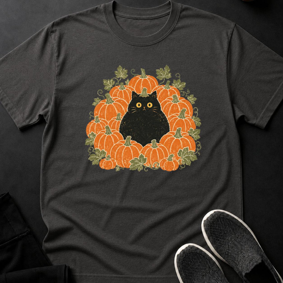 Black Cat Pumpkin Patch Halloween Tee