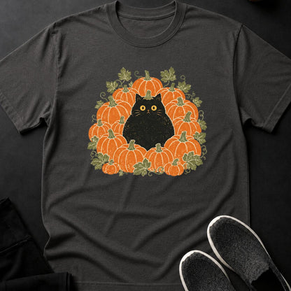 Black Cat Pumpkin Patch Halloween Tee