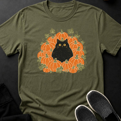 Black Cat Pumpkin Patch Halloween Tee
