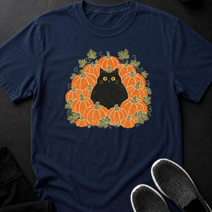 Black Cat Pumpkin Patch Halloween Tee