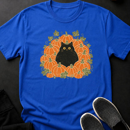 Black Cat Pumpkin Patch Halloween Tee