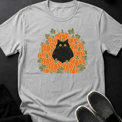 Black Cat Pumpkin Patch Halloween Tee