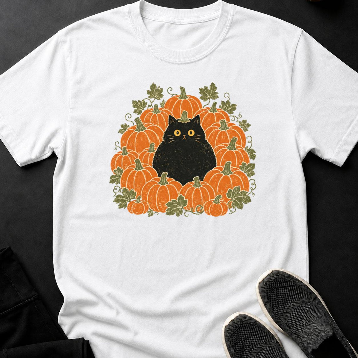 Black Cat Pumpkin Patch Halloween Tee