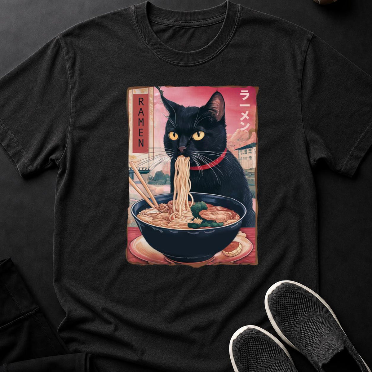 Black Cat Ramen Japanese Poster Tee