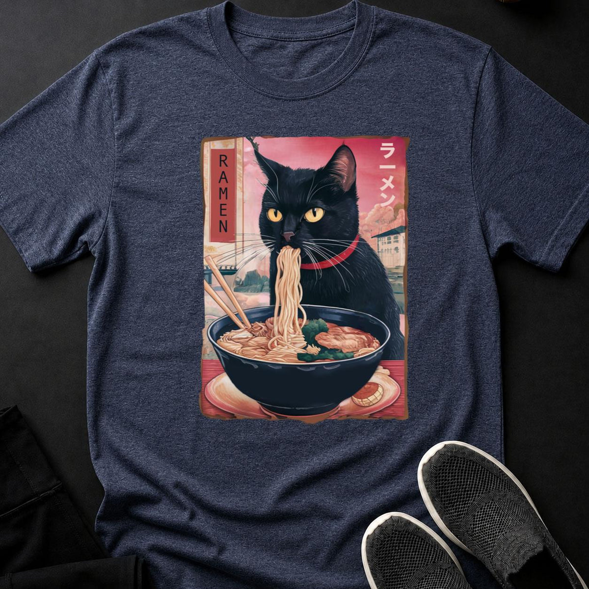 Black Cat Ramen Japanese Poster Tee
