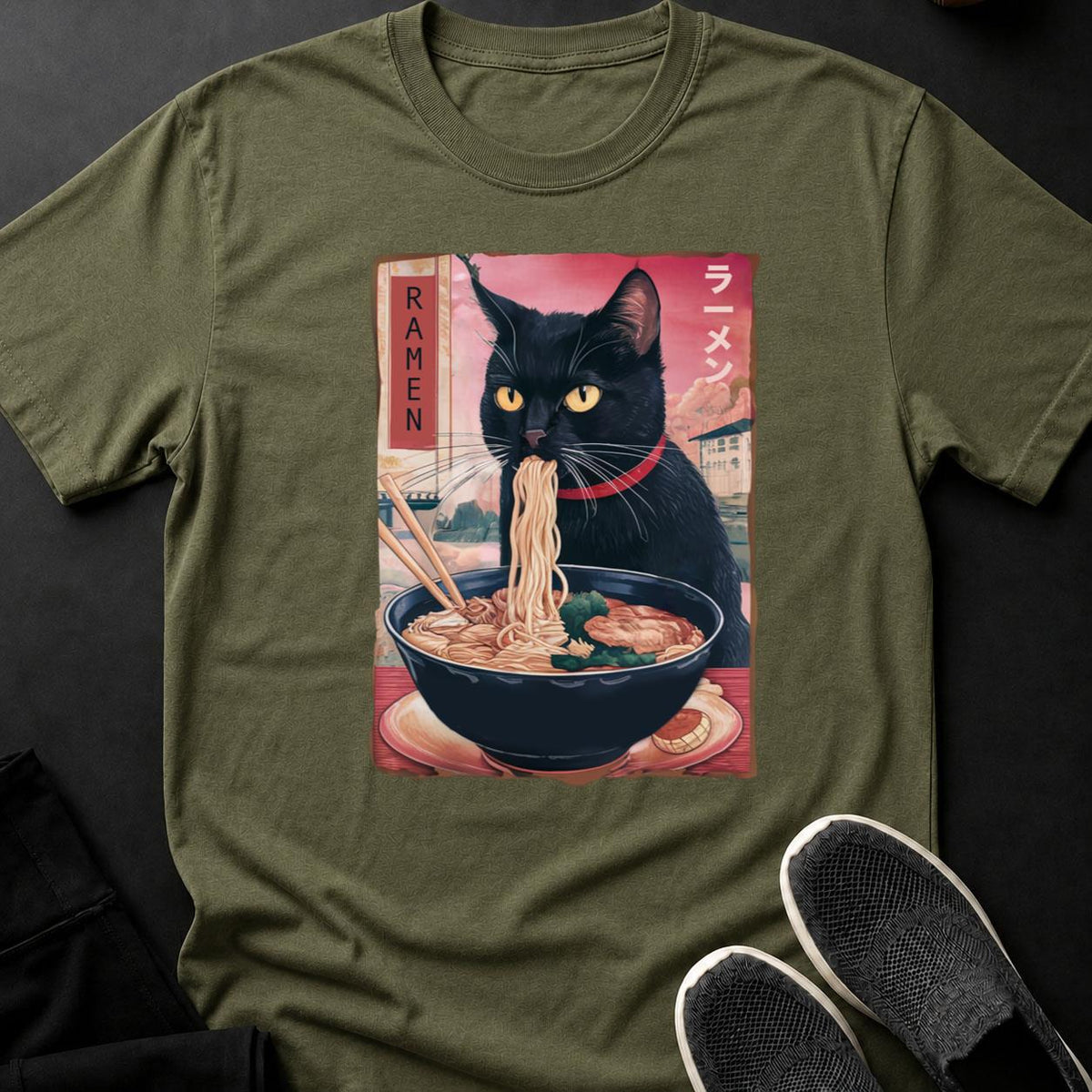 Black Cat Ramen Japanese Poster Tee