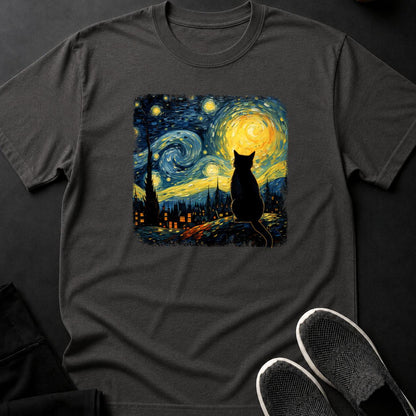 Black Cat Starry Night Van Gogh Tee