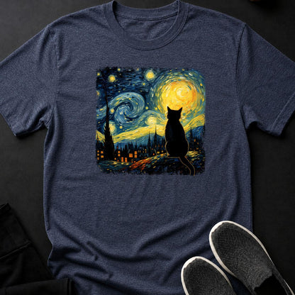 Black Cat Starry Night Van Gogh Tee
