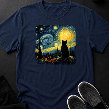Black Cat Starry Night Van Gogh Tee