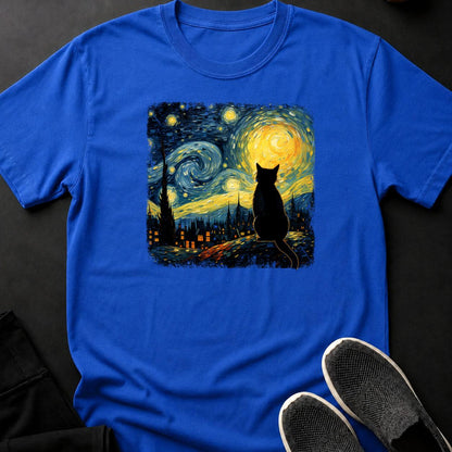 Black Cat Starry Night Van Gogh Tee