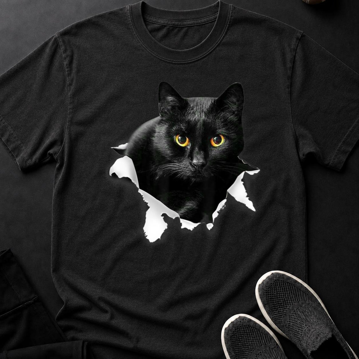 Black Cat Tearing Through Paper Tee