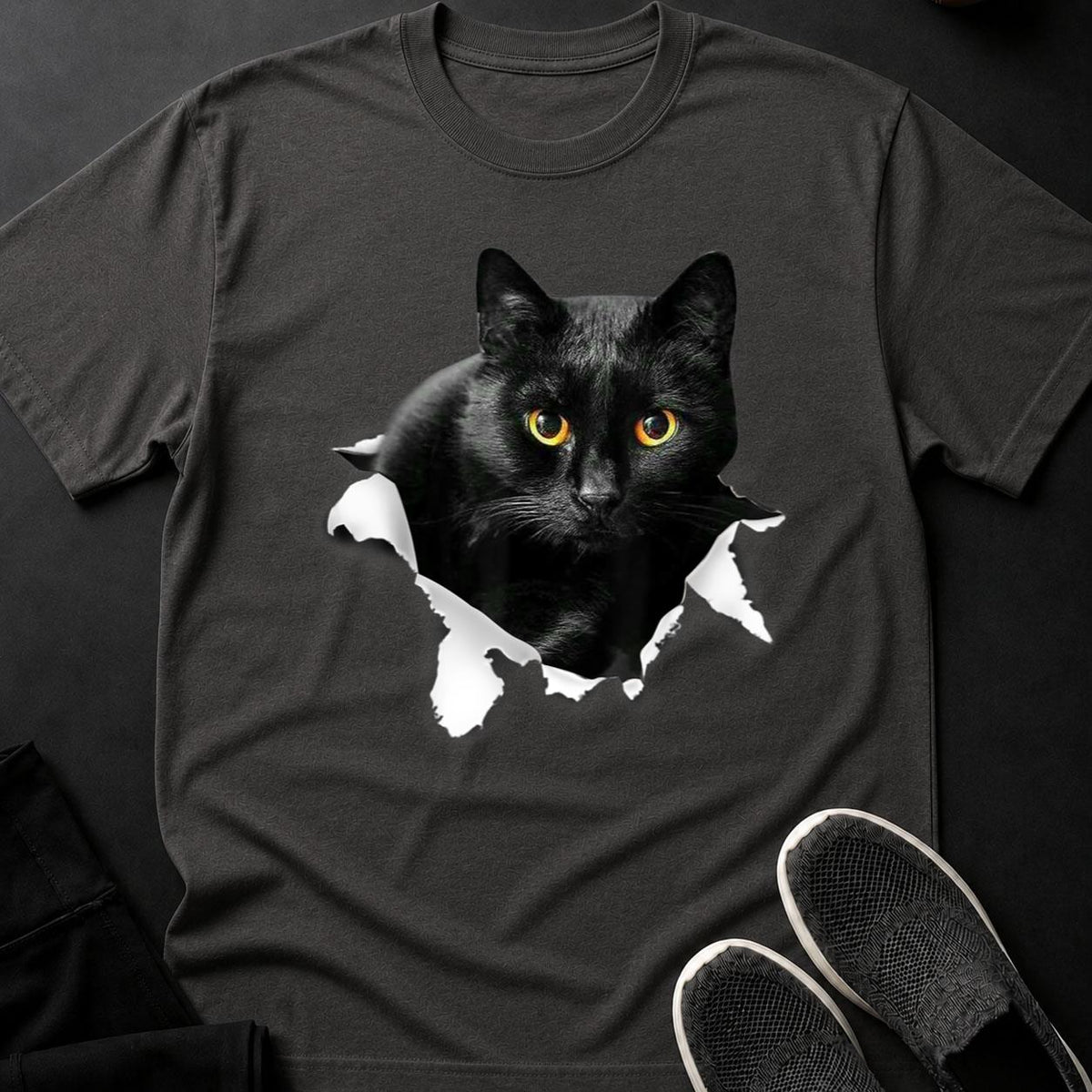 Black Cat Tearing Through Paper Tee