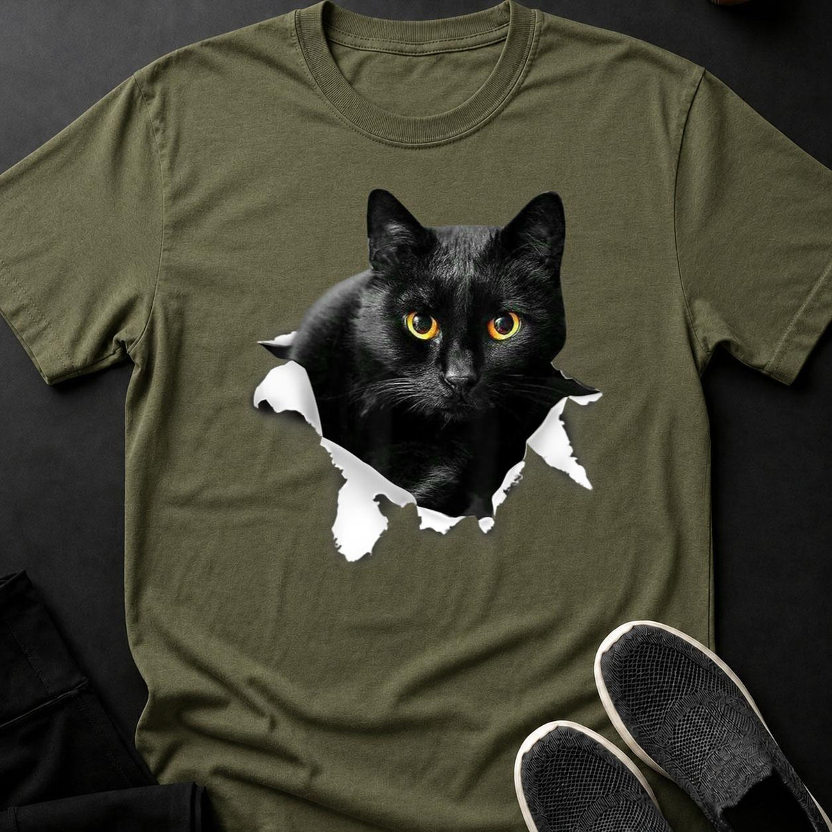 Black Cat Tearing Through Paper Tee