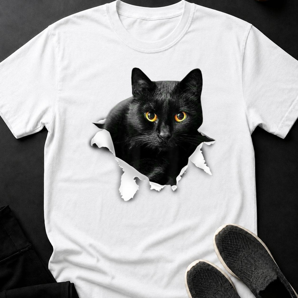 Black Cat Tearing Through Paper Tee
