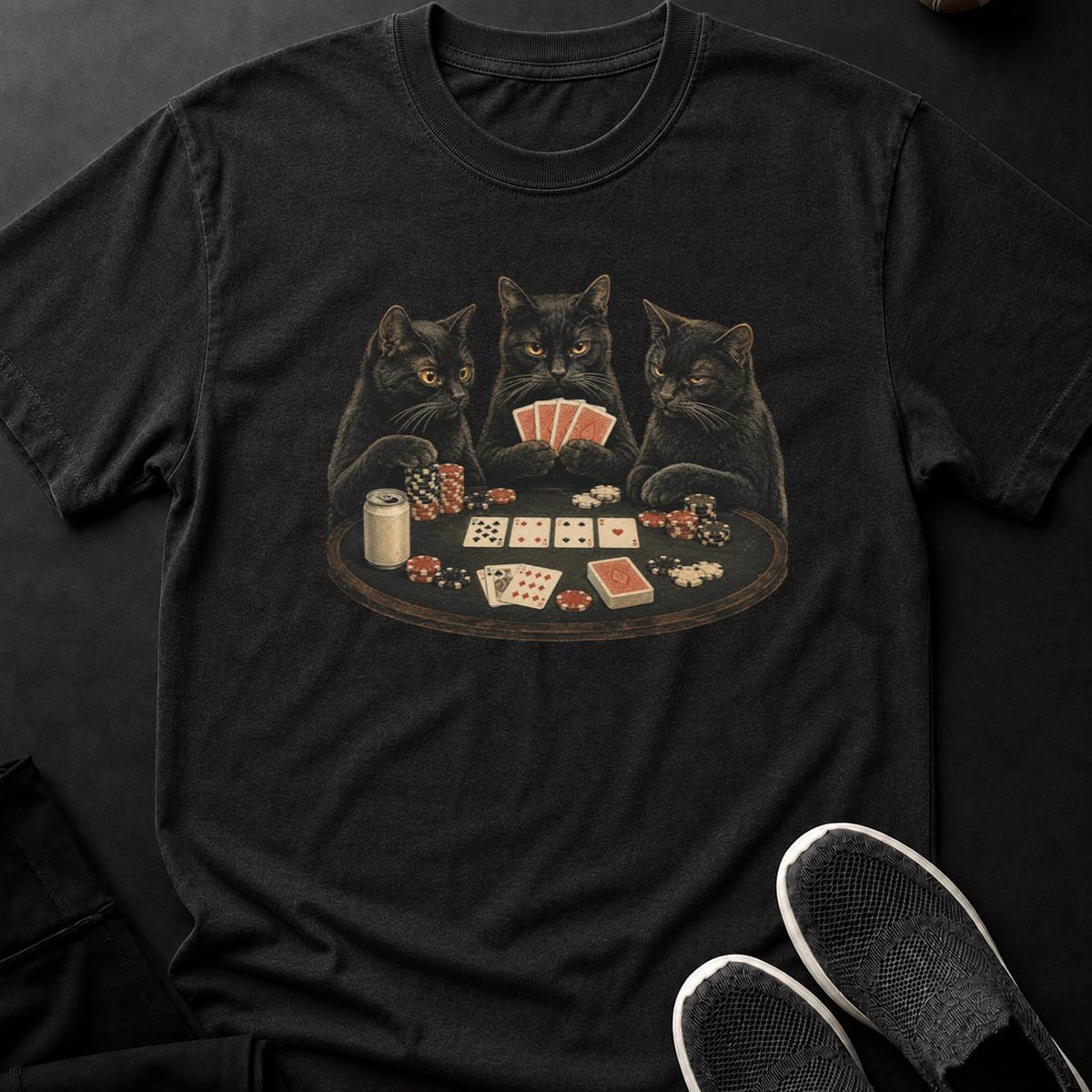 Black Cats Playing Poker Cat Tee